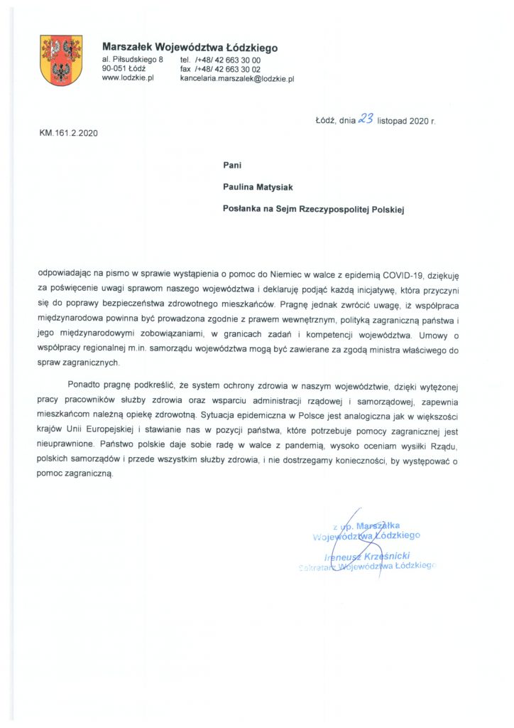Odpowiedz Marszalek Woj Lodzkiego KM.161.2.2020