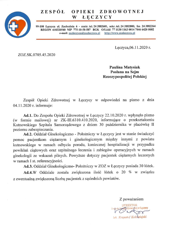 Odpowiedz ZOZ Leczyca