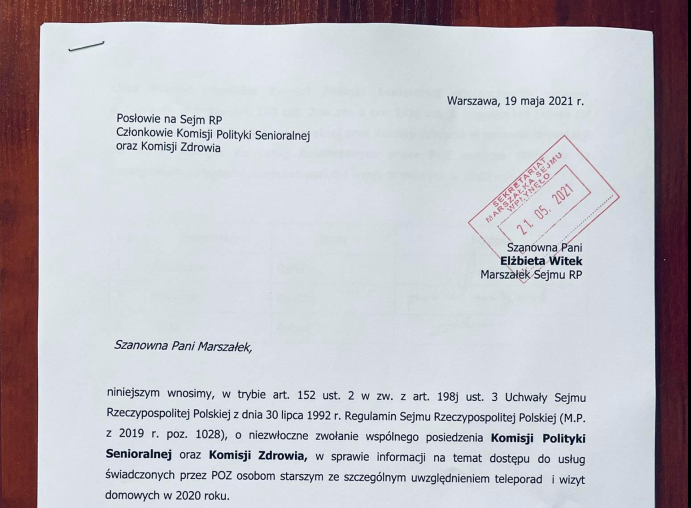 Wnioskuję o&nbsp;wspólne posiedzenie Komisji Polityki Senioralnej i&nbsp;Komisji Zdrowia