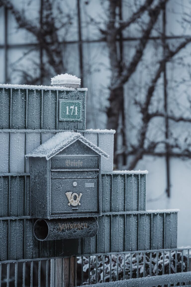 frost covered mailbox in winter setting