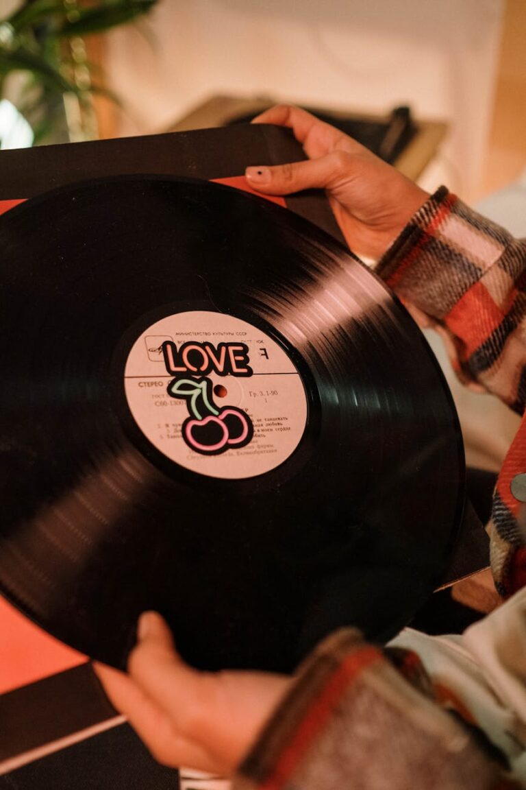 close up shot of a person holding a vinyl record