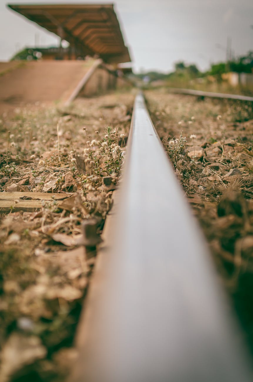 selective focus view of train station from a rail