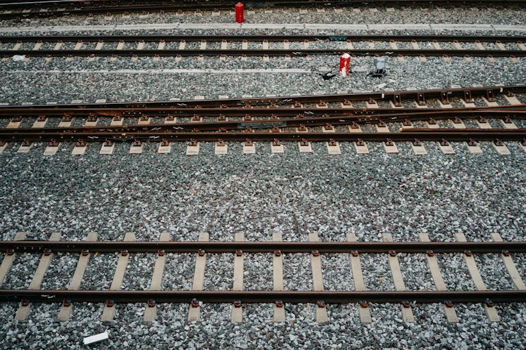Aerial view of railway tracks at a station in Bangkok, Thailand.